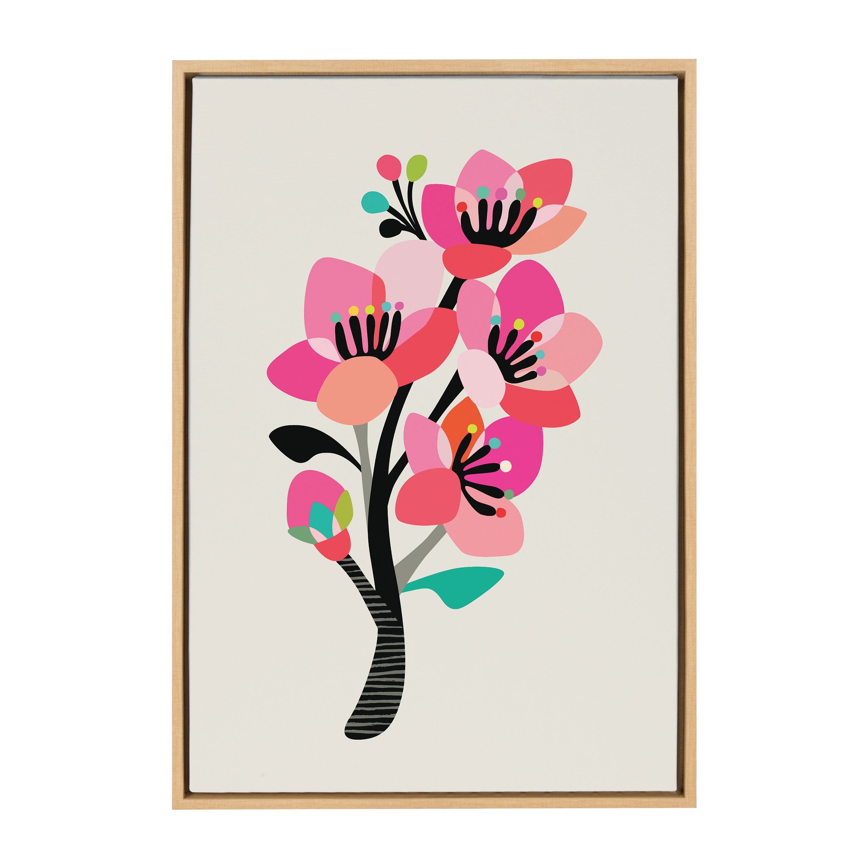 Sylvie Mid Century Modern Cherry Blossoms Framed Canvas by Rachel Lee of My Dream Wall