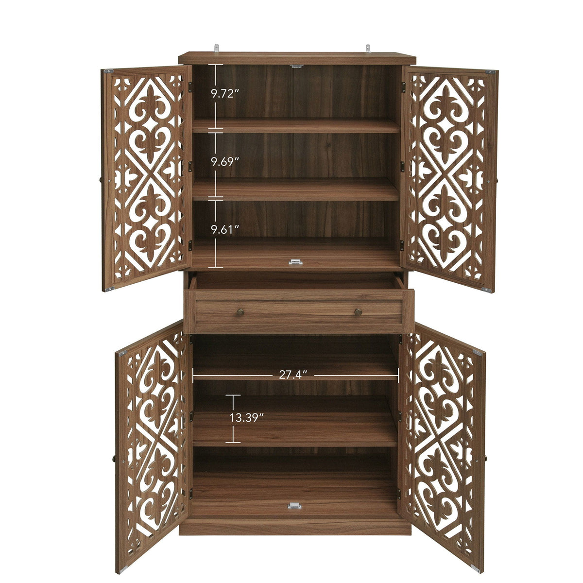 4 Door Cabinet With 1 Drawer, With 4 Adjustable Inner Shelves, Storage Cabinet