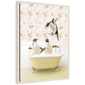 Sylvie Penguins in Vintage Yellow Bath Framed Canvas by Amy Peterson