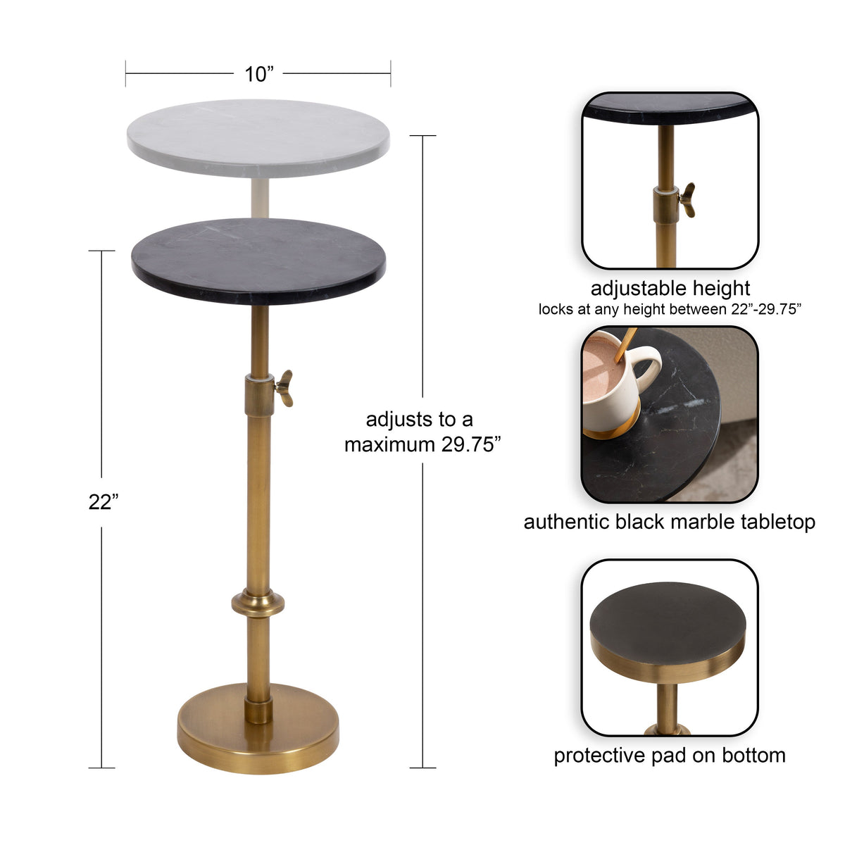 Engles Adjustable Marble Table and Plant Stand