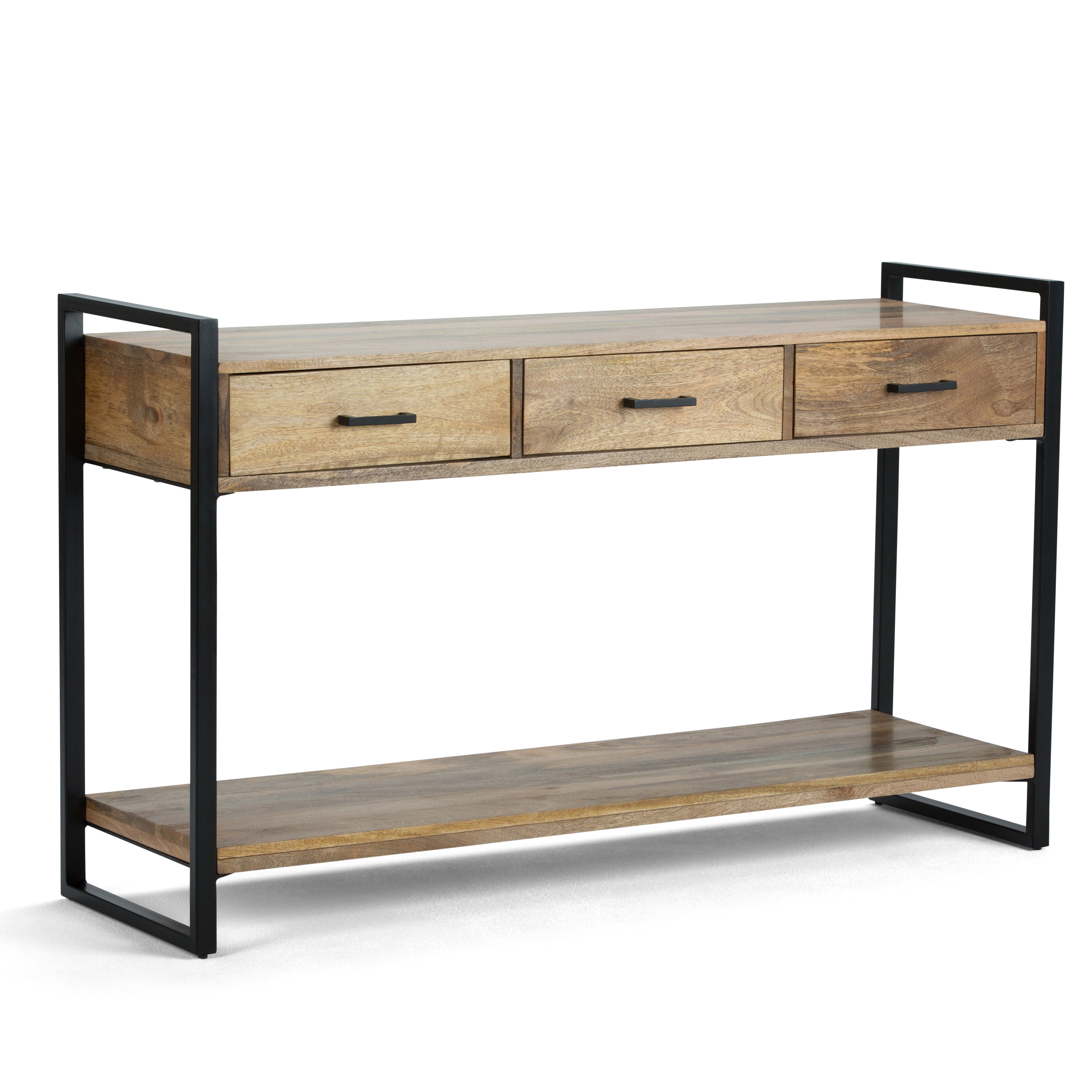 Riverside Solid Mango Wood and Metal 55 inch Wide Modern Industrial Console Sofa Table in Natural