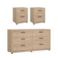 3-Piece Bedroom Set - 6 Drawer Double Dresser And Nightstand Set Of  2