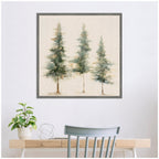 Sylvie Abstract Forest Evergreen Trees on Neutral Linen Framed Canvas by The Creative Bunch Studio