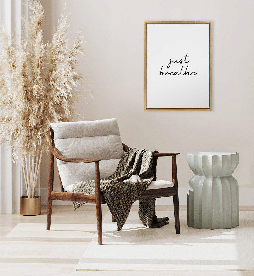 Sylvie Just Breathe BW Framed Canvas by The Creative Bunch Studio