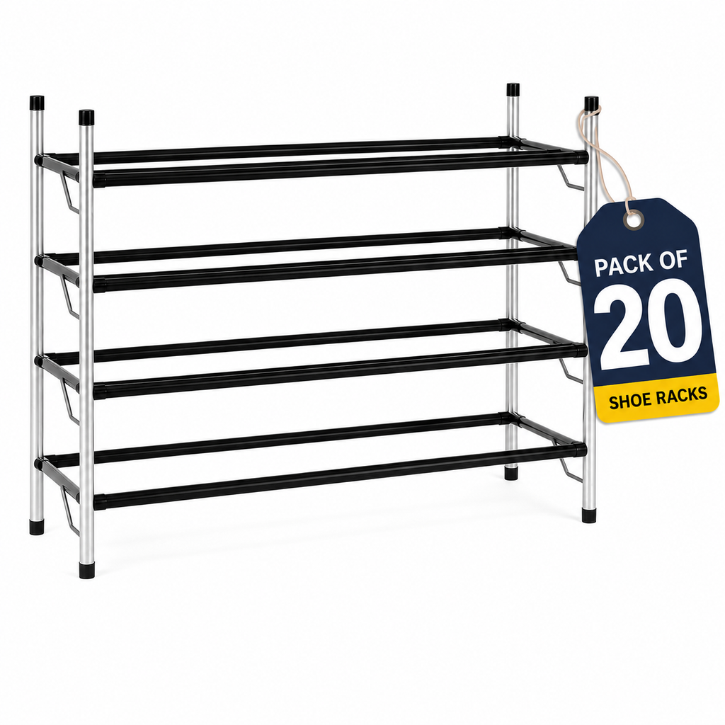 4-Tier Adjustable Shoe Rack, Slide-n-Adjust, Silver & Black Finish