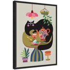 Sylvie Fat Cat Tea Party Framed Canvas by Rachel Lee