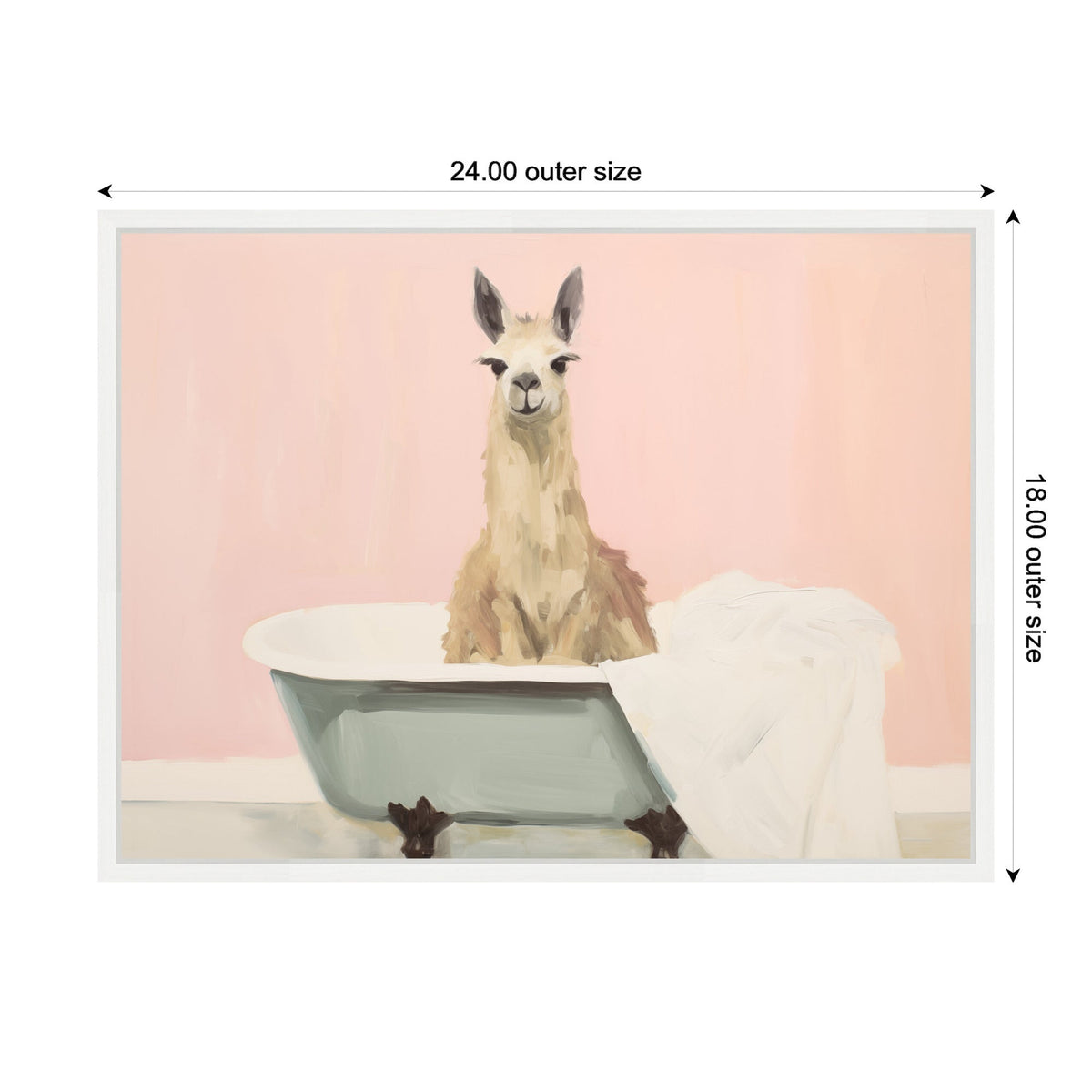 Sylvie Charming Boho Cottage Farmhouse Llama in Bathtub Framed Canvas by The Creative Bunch Studio