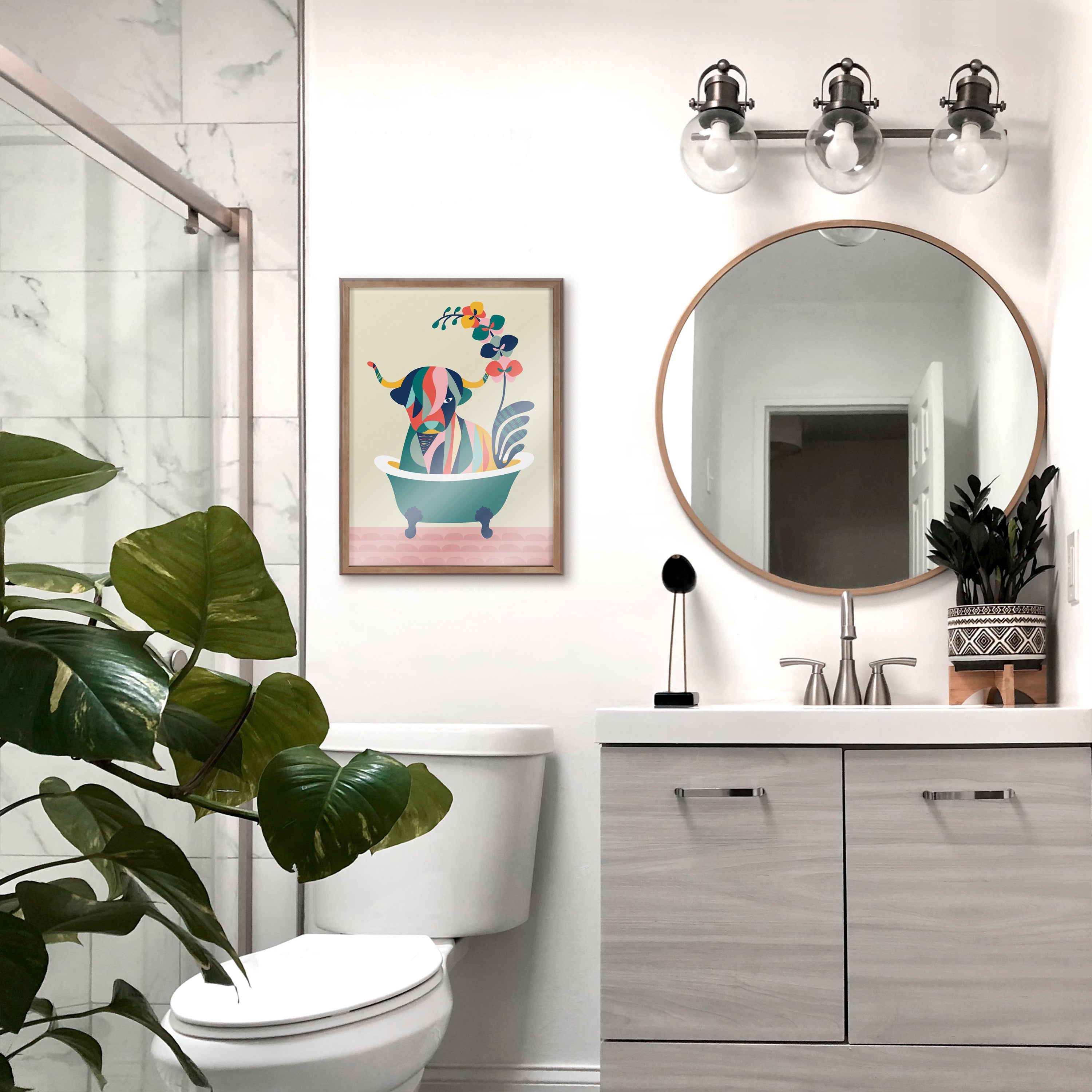 Blake Mid Century Modern Cow in Bathtub Framed Printed Glass by Rachel Lee of My Dream Wall