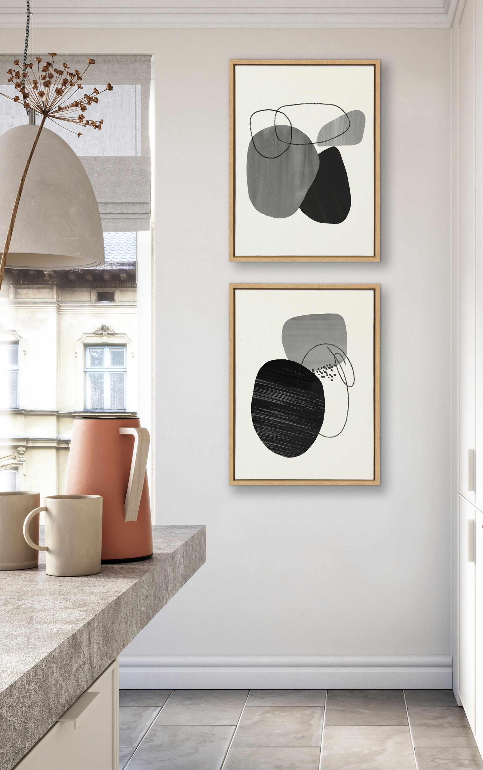 Sylvie 863 Abstract Rocks and 864 On The Rocks Framed Canvas Set by Teju Reval of SnazzyHues