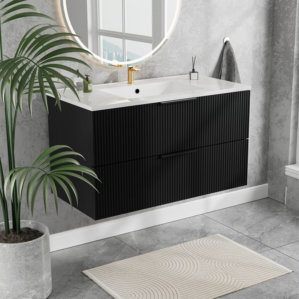 Modern Wall Mounted Floating Bathroom Vanity With Sink And Drawers