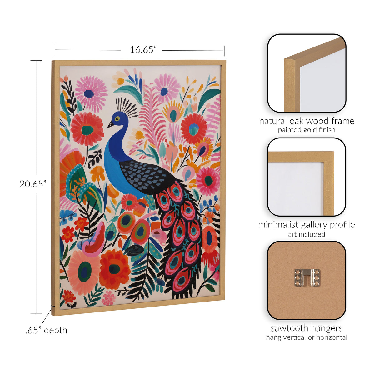 Gallery Bright Colorful Boho Peacock and Botanicals Print by The Creative Bunch Studio