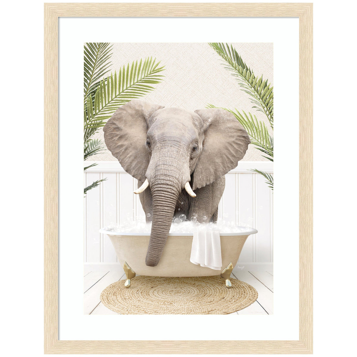 Elephant Front Palm Bathtub by Amy Peterson Framed Wall Art Print