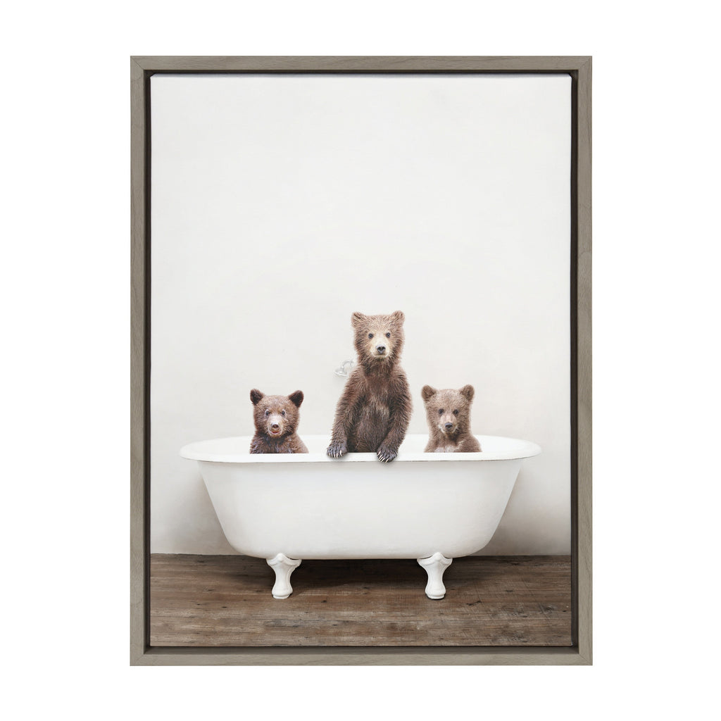 Sylvie Three Little Bears in Vintage Bathtub Framed Canvas by Amy Peterson Art Studio