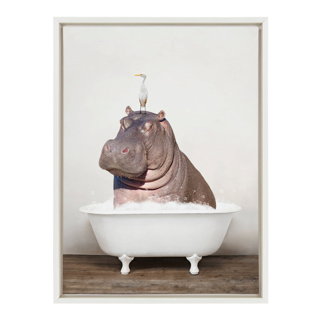 Sylvie Hippo and Bird in Rustic Bath Framed Canvas by Amy Peterson Art Studio