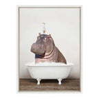 Sylvie Hippo and Bird in Rustic Bath Framed Canvas by Amy Peterson Art Studio