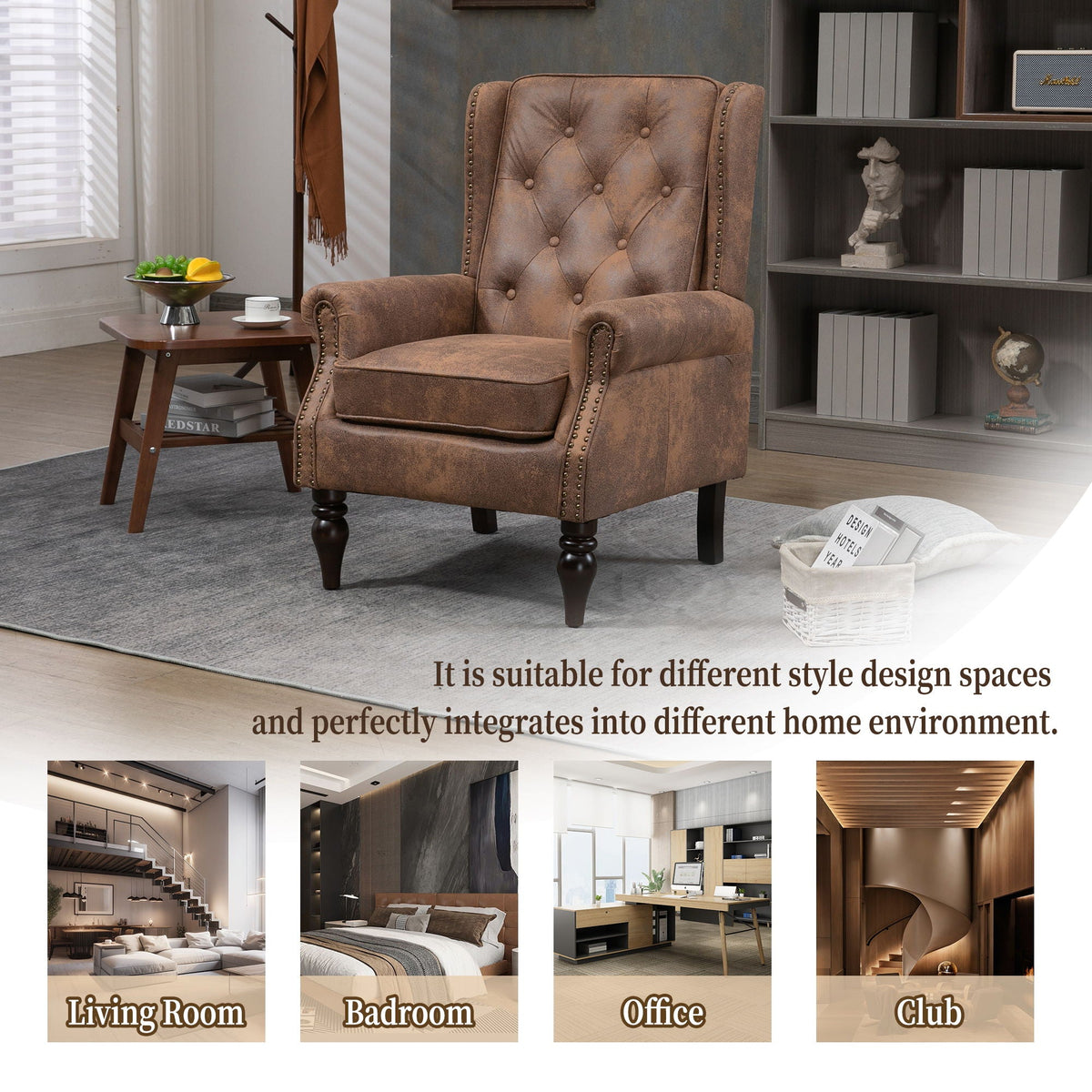 Modern Accent Armchair With Sturdy Wood Legs