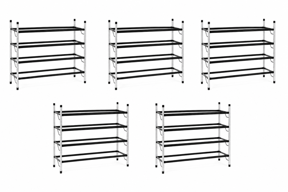 4-Tier Adjustable Shoe Rack, Slide-n-Adjust, Silver & Black Finish