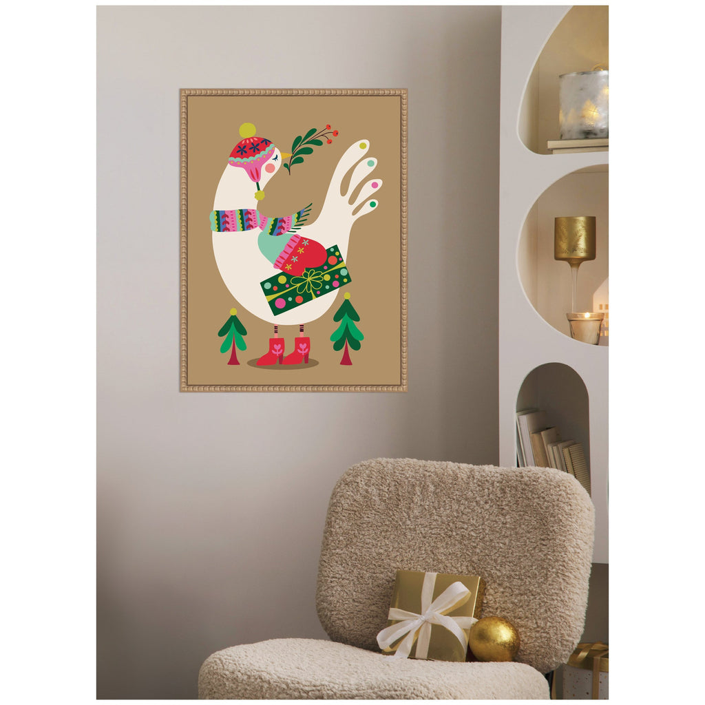 Sylvie Beaded Festive Dove Framed Canvas by Rachel Lee