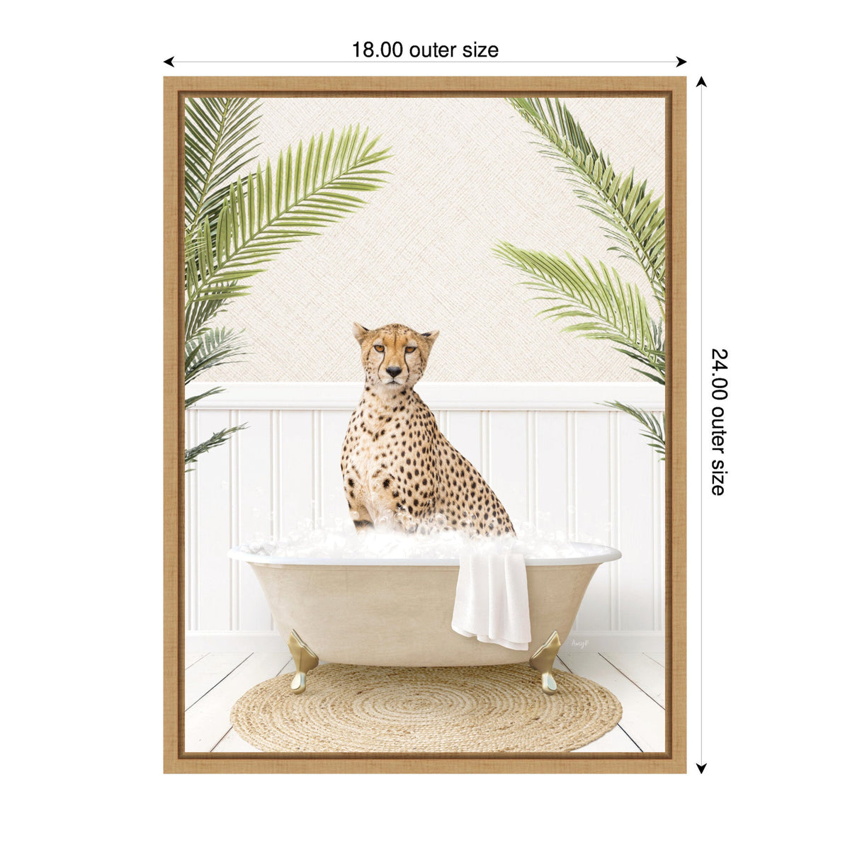 Sylvie Cheetah in Palms Bath Framed Canvas by Amy Peterson