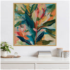 Sylvie Colorful Tropic Botanical Abstract Neutral Linen Framed Canvas by The Creative Bunch Studio
