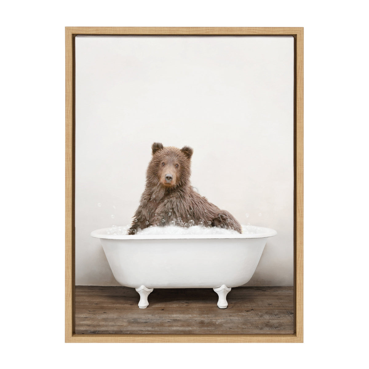 Sylvie Bear Rustic Bubble Bath Framed Canvas by Amy Peterson Art Studio