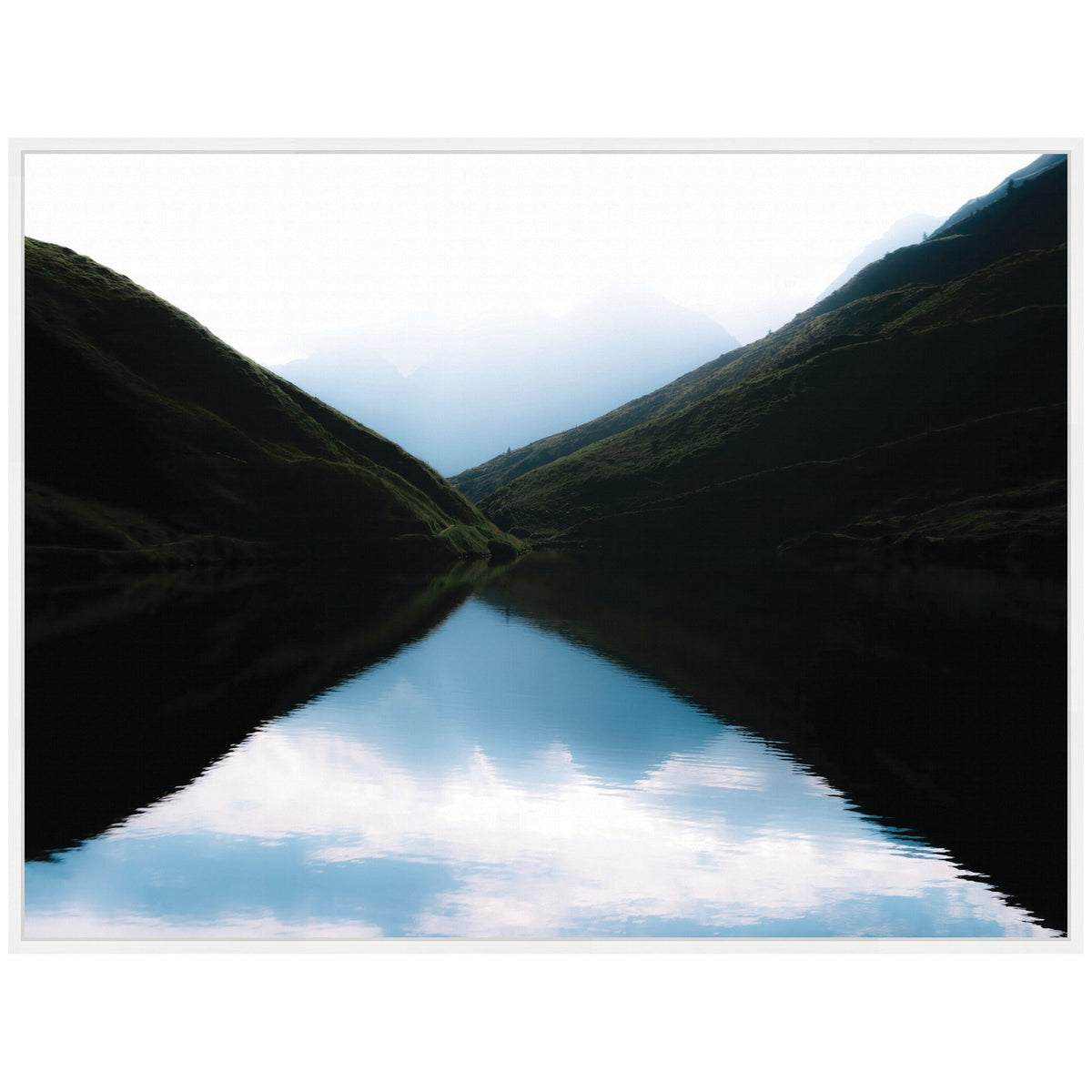 Sylvie Minimalist Mountain Lake Reflection at Sunrise Framed Canvas by Michael Schauer