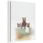 Sylvie Three Bear Cubs in Cottage Green Bath Framed Canvas by Amy Peterson