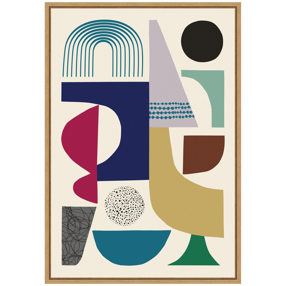 Sylvie MCM Retro Abstract Pattern Rainbow Framed Canvas by Rachel Lee