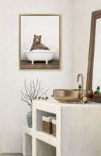 Sylvie Bear Rustic Bubble Bath Framed Canvas by Amy Peterson Art Studio