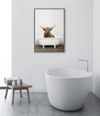 Sylvie Highland Cow in Tub Color Framed Canvas by Amy Peterson Art Studio