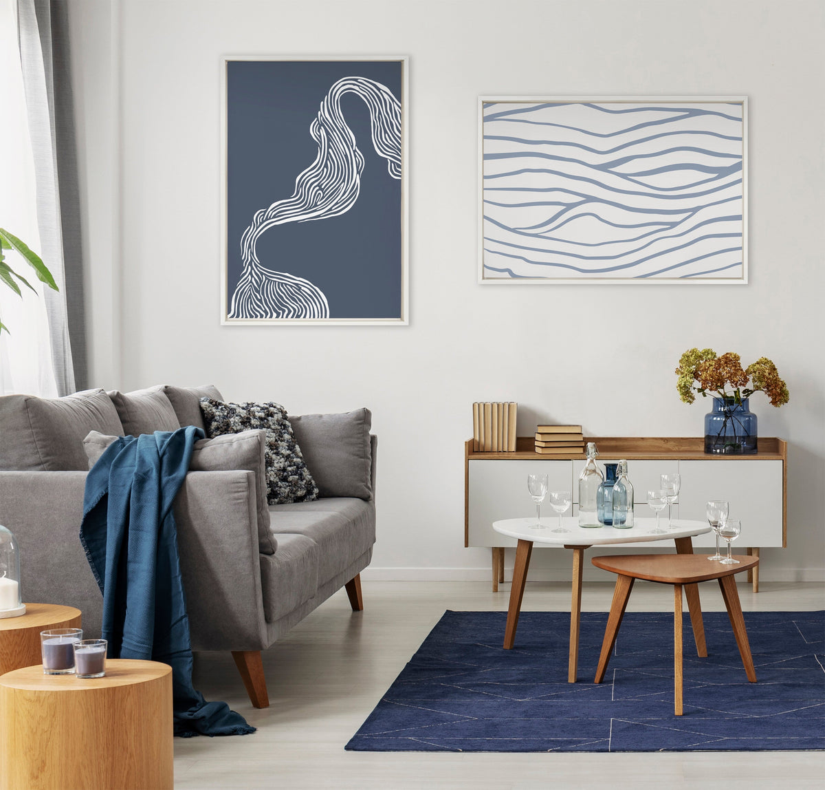 Sylvie Rich Blue Abstract River Framed Canvas by The Creative Bunch Studio