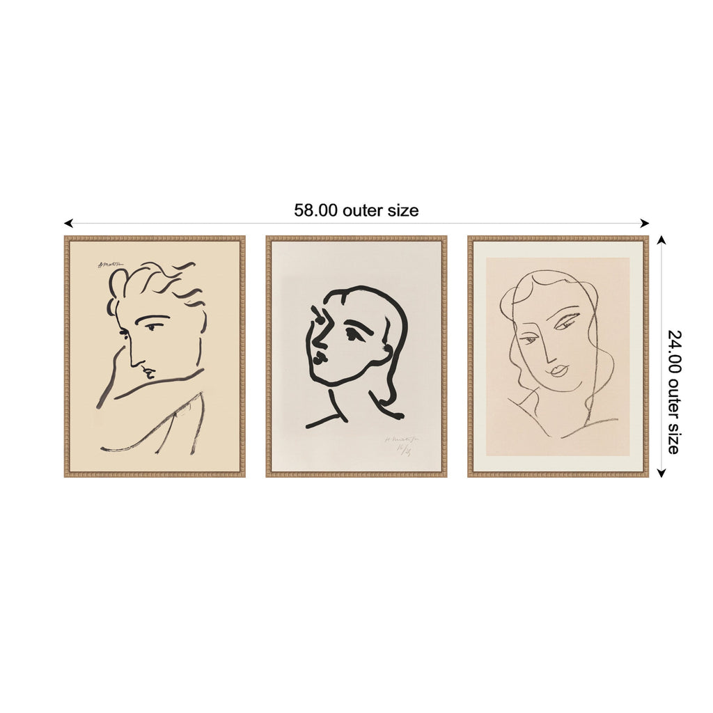 Profil de Femme Henri Matisse 3 Piece Framed Canvas Wall Art Set by Nostalgia Prints