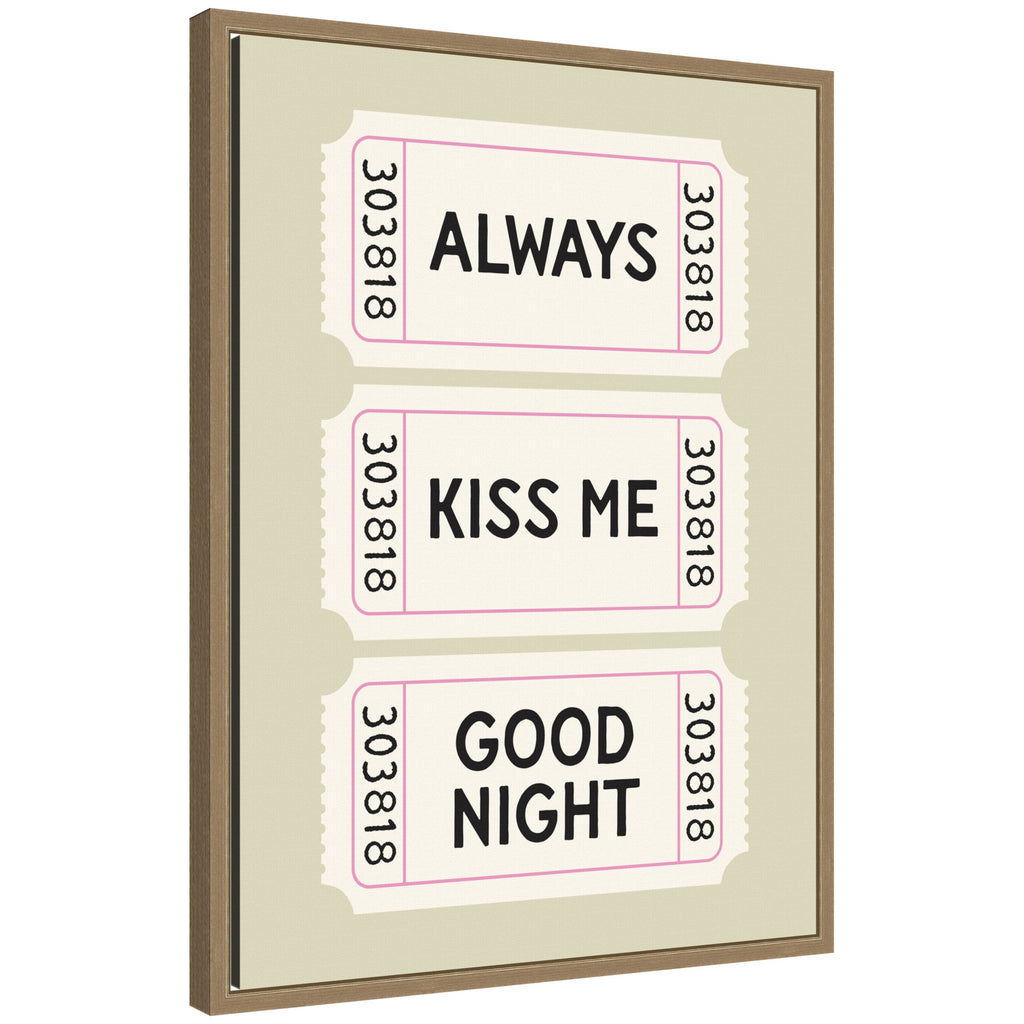 Above Bed Decor, Always Kiss Me Goodnight Ticket Print, Sage Green Wall Art Retro Poster by Lucky Guava Framed Canvas Wall Art Print