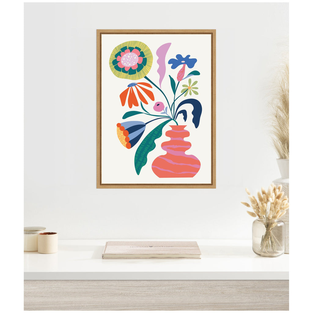Sylvie Retro Whimsical Floral Vase Framed Canvas by Rachel Lee
