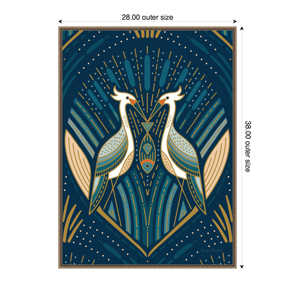 Sylvie Art Deco Herons Blue Framed Canvas by Carey Copeland