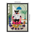 Sylvie Black Cat Reading Newspaper Framed Canvas by Rachel Lee