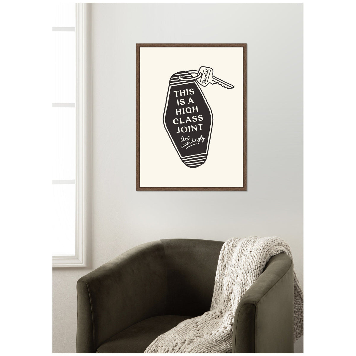 Retro Keychain This is a High Class Joint Black and White by Lucky Guava Framed Canvas Wall Art Print