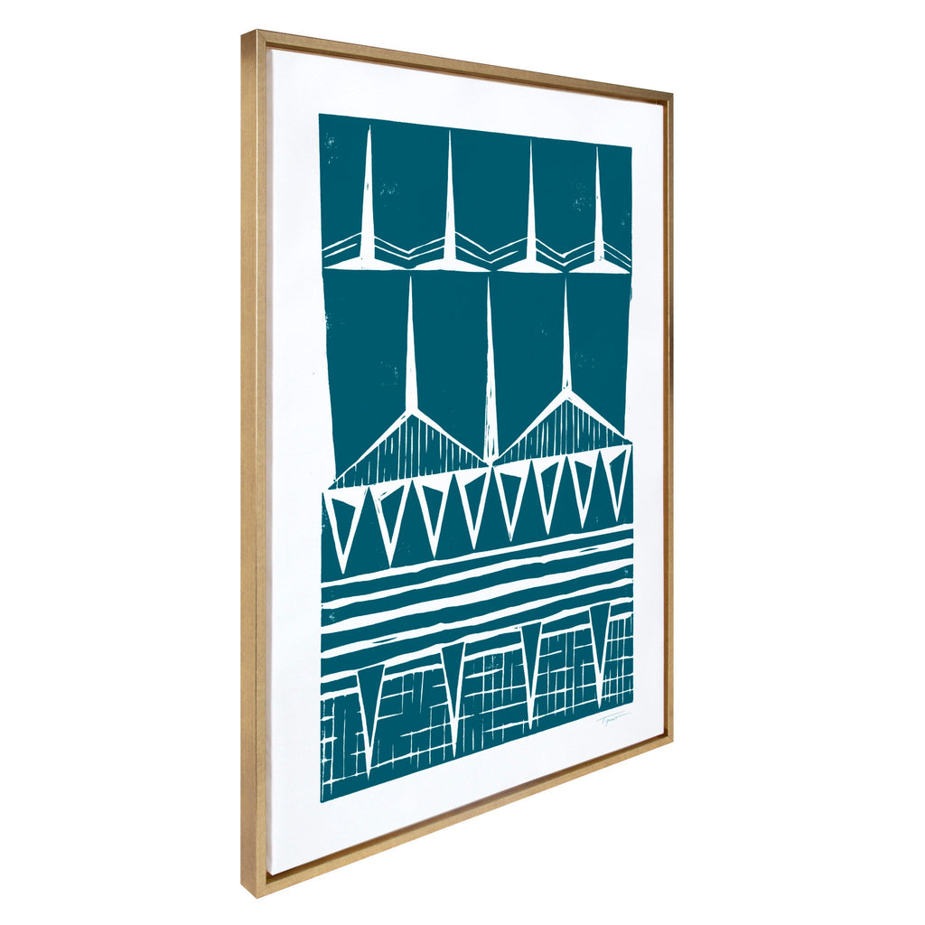 Sylvie Modern Tribal Block Print Teal Framed Canvas by Statement Goods