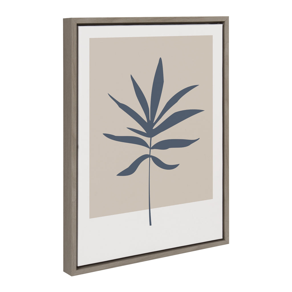 Sylvie Muted Tan and Blue Colorblock Botanical Leaf Framed Canvas by The Creative Bunch Studio