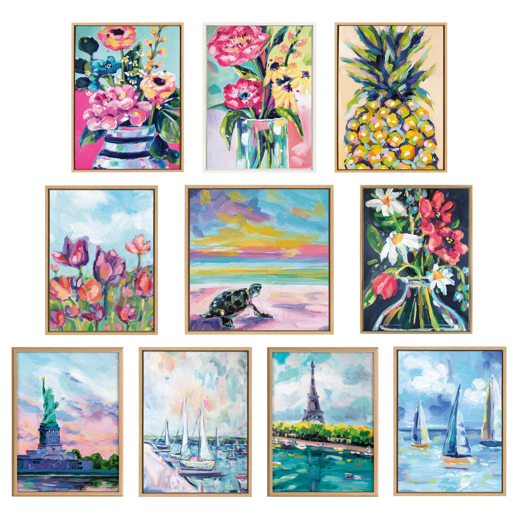 Sylvie Pineapple Study No 2, Apache Junction Sunset and Sunset Sea Turtle Framed Canvas Art Set by Rachel Christopoulos