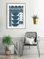 Sylvie Modern Circular Pattern Block Print Teal Framed Canvas by Statement Goods