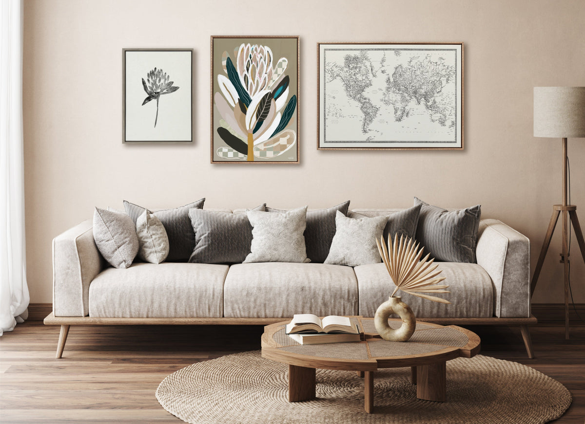 Sylvie Beaded Sage Protea Framed Canvas by Inkheart Designs