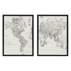 Sylvie Vintage Black and White World Map Framed Canvas Set by The Creative Bunch Studio