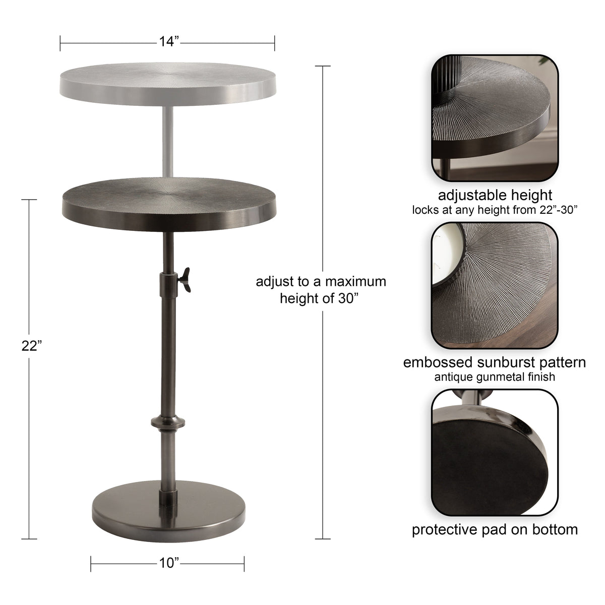 Engles Adjustable Embossed Metal Table and Plant Stand