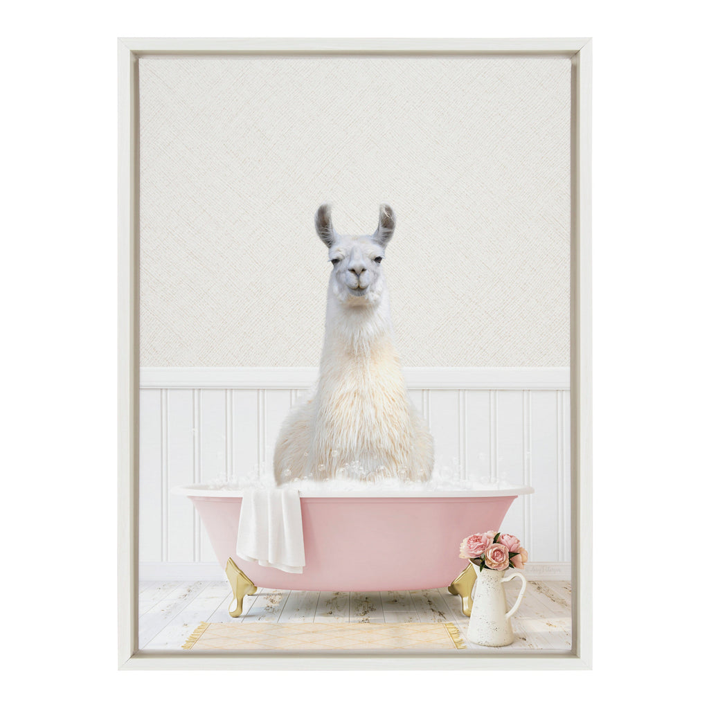 Sylvie Llama in Cottage Rose Bath Framed Canvas by Amy Peterson Art Studio