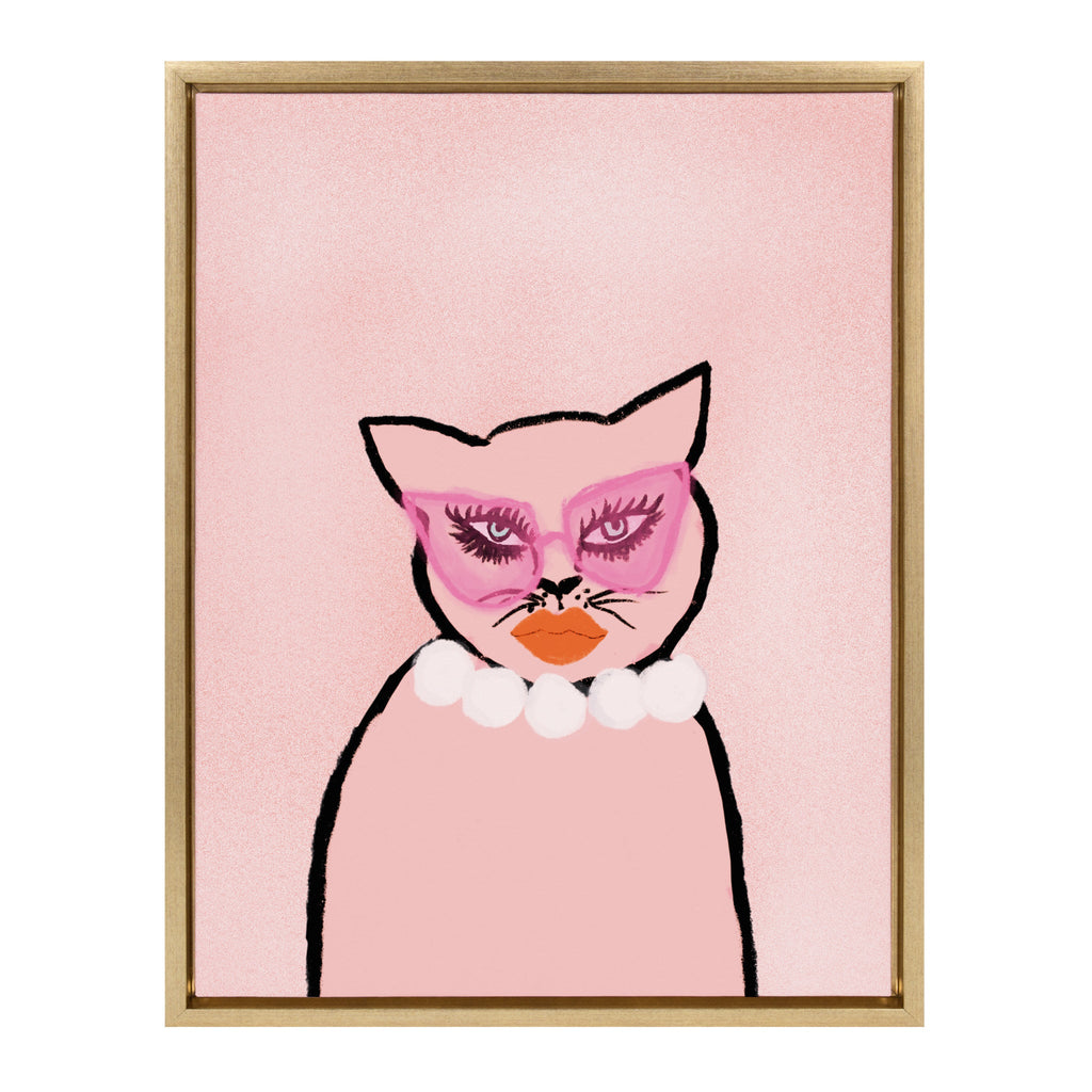 Sylvie Cat in Pearls Framed Canvas by Bouffants and Broken Hearts