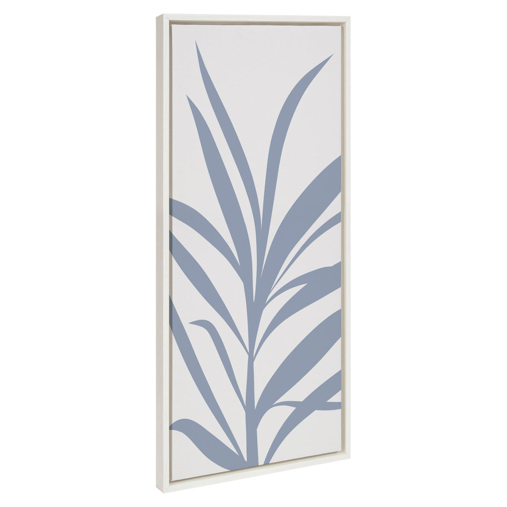 Sylvie Mid Century Retro Jungle Botanical Light Blue Framed Canvas by The Creative Bunch Studio