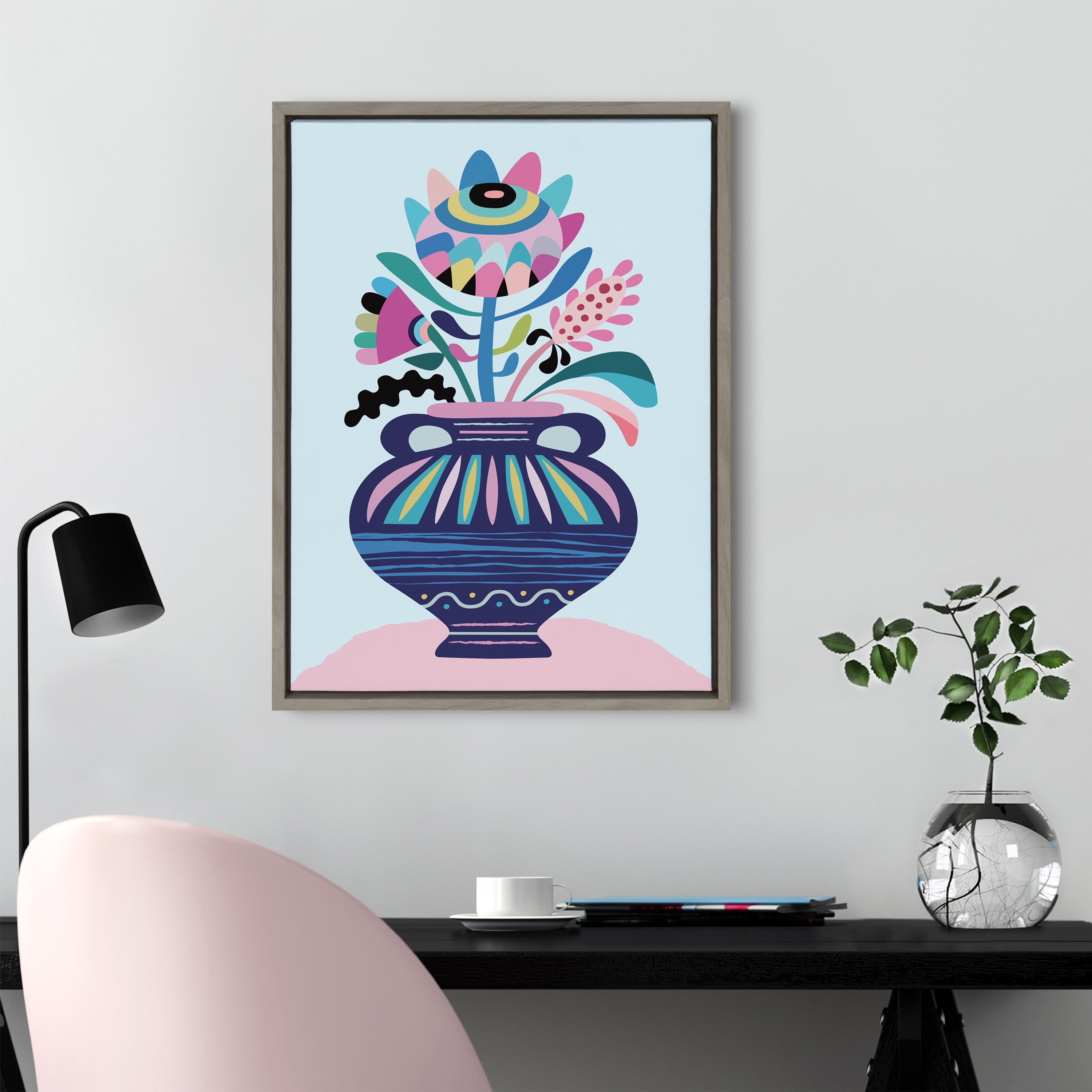 Sylvie Mid Century Modern Whimsical Floral Framed Canvas by Rachel Lee of My Dream Wall