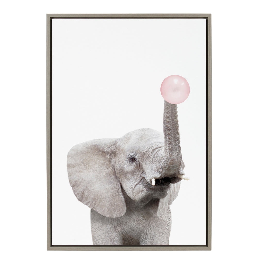 Sylvie Bubble Gum Elephant Framed Canvas by Amy Peterson Art Studio