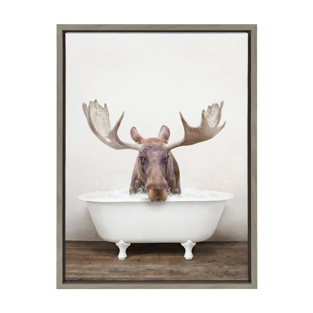 Sylvie Moose Rustic Bubble Bath Framed Canvas by Amy Peterson Art Studio